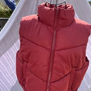 Women's Red High-Collar Puffer Vest